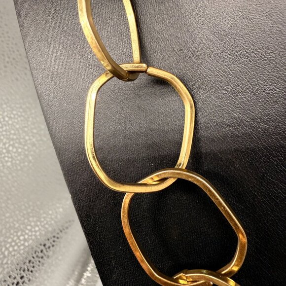 Square Geometric Link Chain Long Necklace Gold Tone Classic Timeless - Picture 4 of 4